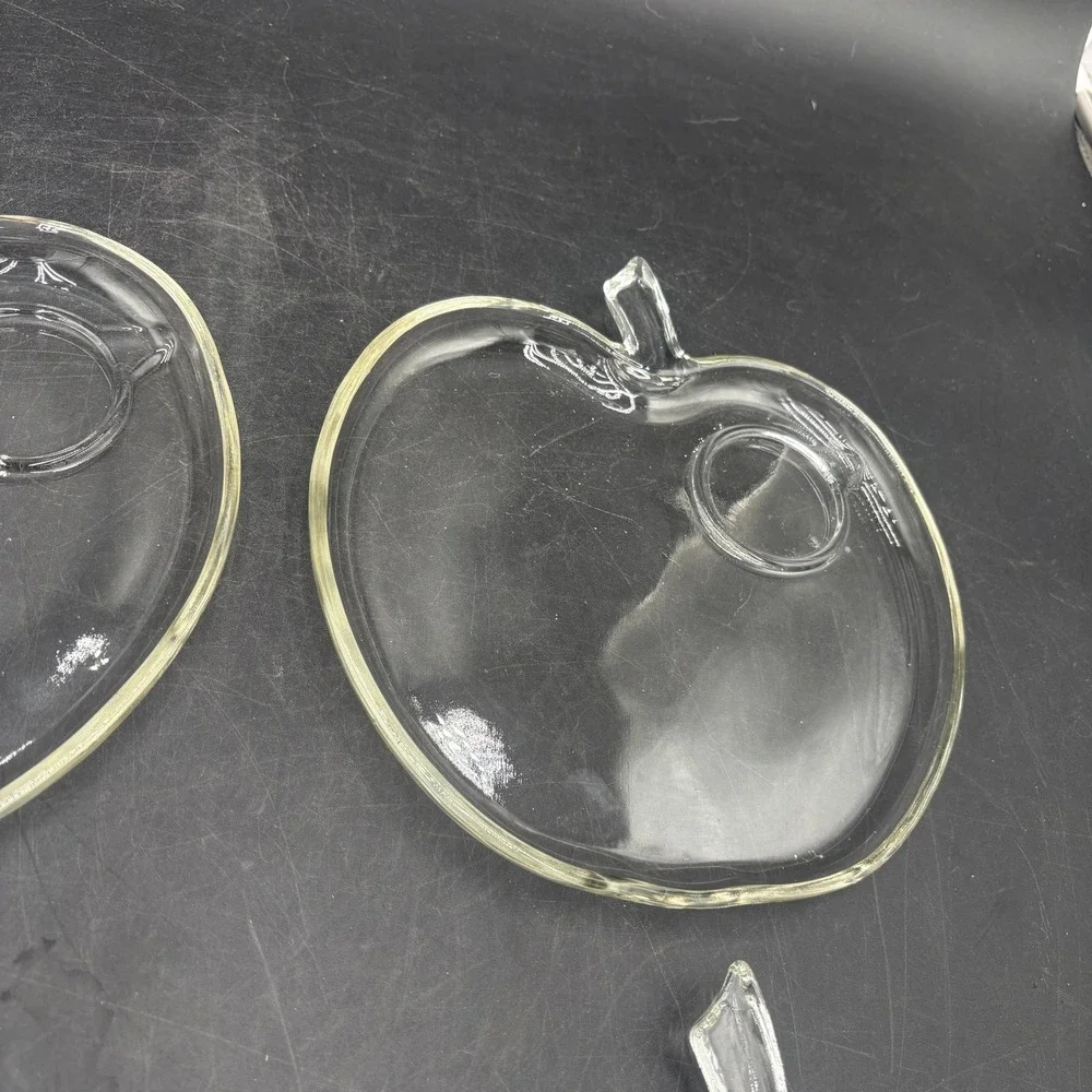 Vtg Hazel Atlas Clear Glass Apple Shaped Snack Plates Set of 4 Luncheon Trays